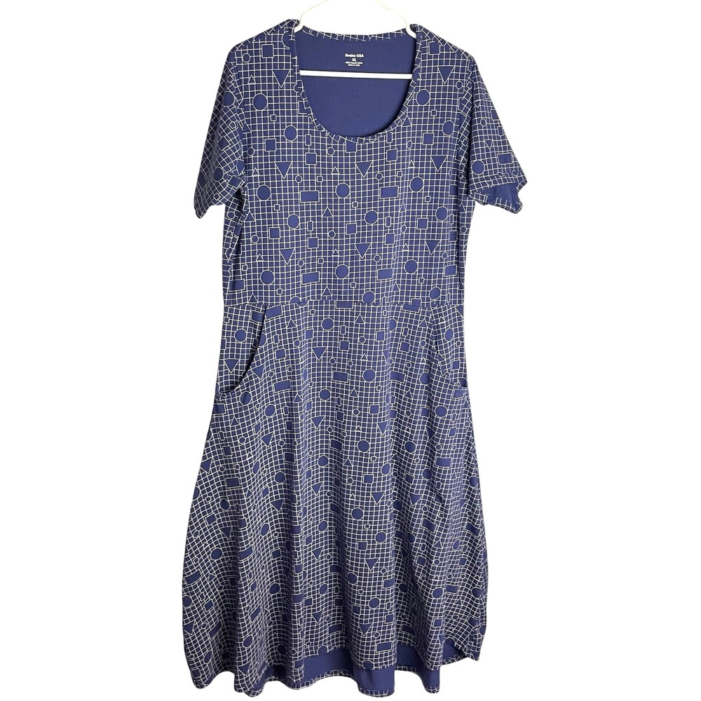 Svaha Womens Geometric Print Pocket Dress Size XL Blue Science Math Teacher STEM